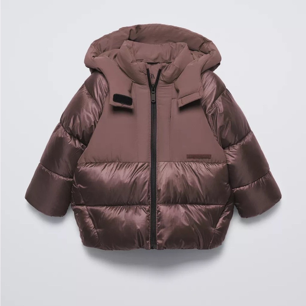 Zara Kids water repellant Chocolate Brown Puffer Jacket 1.5 years